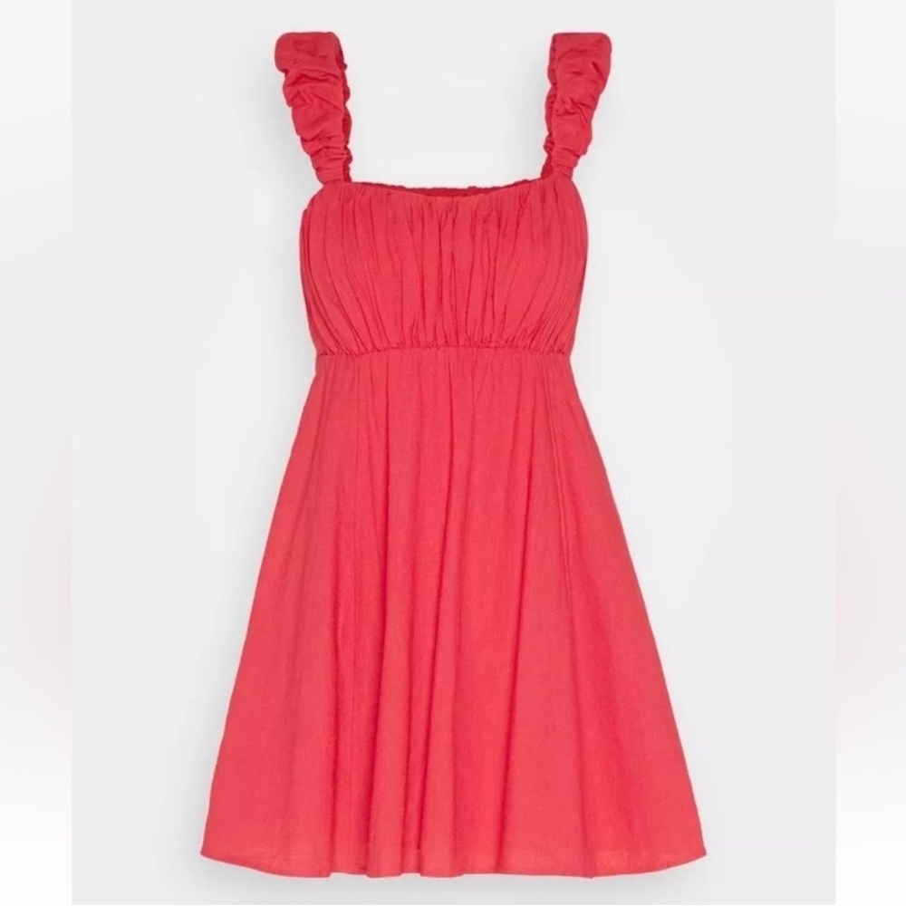 Abercrombie & Fitch Puff Strap Babydoll Mini Dress - Coral/Pink